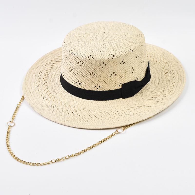 Summer 100% Straw Hats for Women Ribbon Decoration Elegant Ladies Party Dress Hats Travel Beach Sun Hat Chapeau Femme