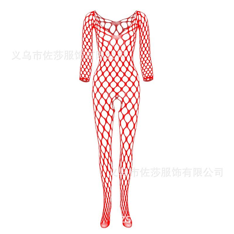 Sexy underwear Sexy long-sleeved large mesh hole One-piece net socks Net clothes Open crotch perspective