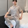 Pajamas Men's Summer Ice Silk Short Sleeve Trousers Thin Summer Loose Wear Men's Loungewear Suit