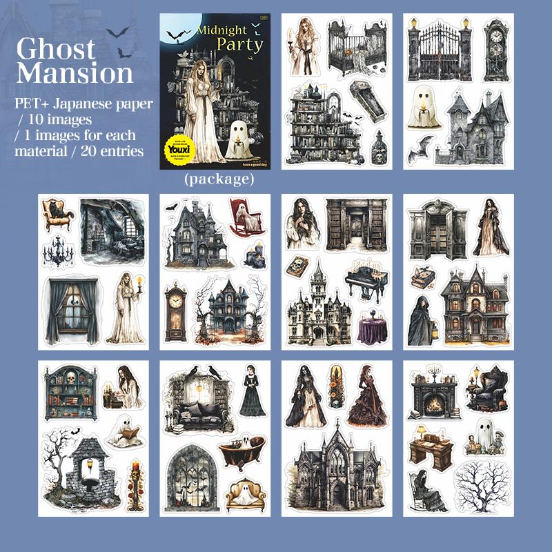 20sheets/book Midnight Party Series Gothic Dark Style Stickers Hand Account Collage for Office Halloween Gift Decoration