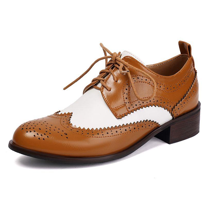 

2025 Новые винтажные женские туфли-лодочки с круглым носком на шнуровке на блочном каблуке 3,5 см, комбинированные цвета, большие размеры 45 46 47 48, повседневная обувь 39 коричневый