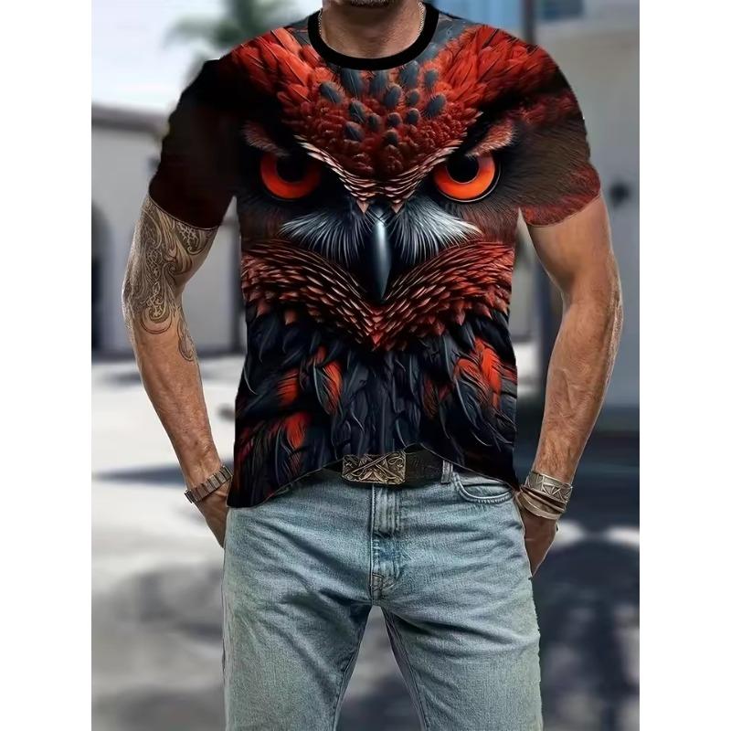 

Мужская футболка с графическим принтом совы, модная футболка с коротким рукавом и круглым вырезом, 3D цифровая печать, новинка, большие футболки, мужские топы 6XL