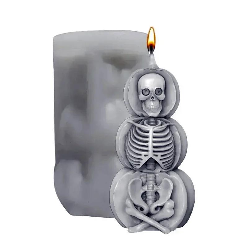 Fun Skull Candle Silicone mold Diy handmade candle Plaster crafts Resin soap mold for Halloween gifts
