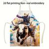 1pc Cowboy Bull Riding Apron Linen Cotton Western Art Kitchen Apron For Men Chef Cooking Baking Gift Decor