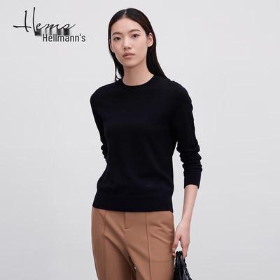 HAILMANS Women's Cashmere Low Round Neck Long Sleeve Sweater