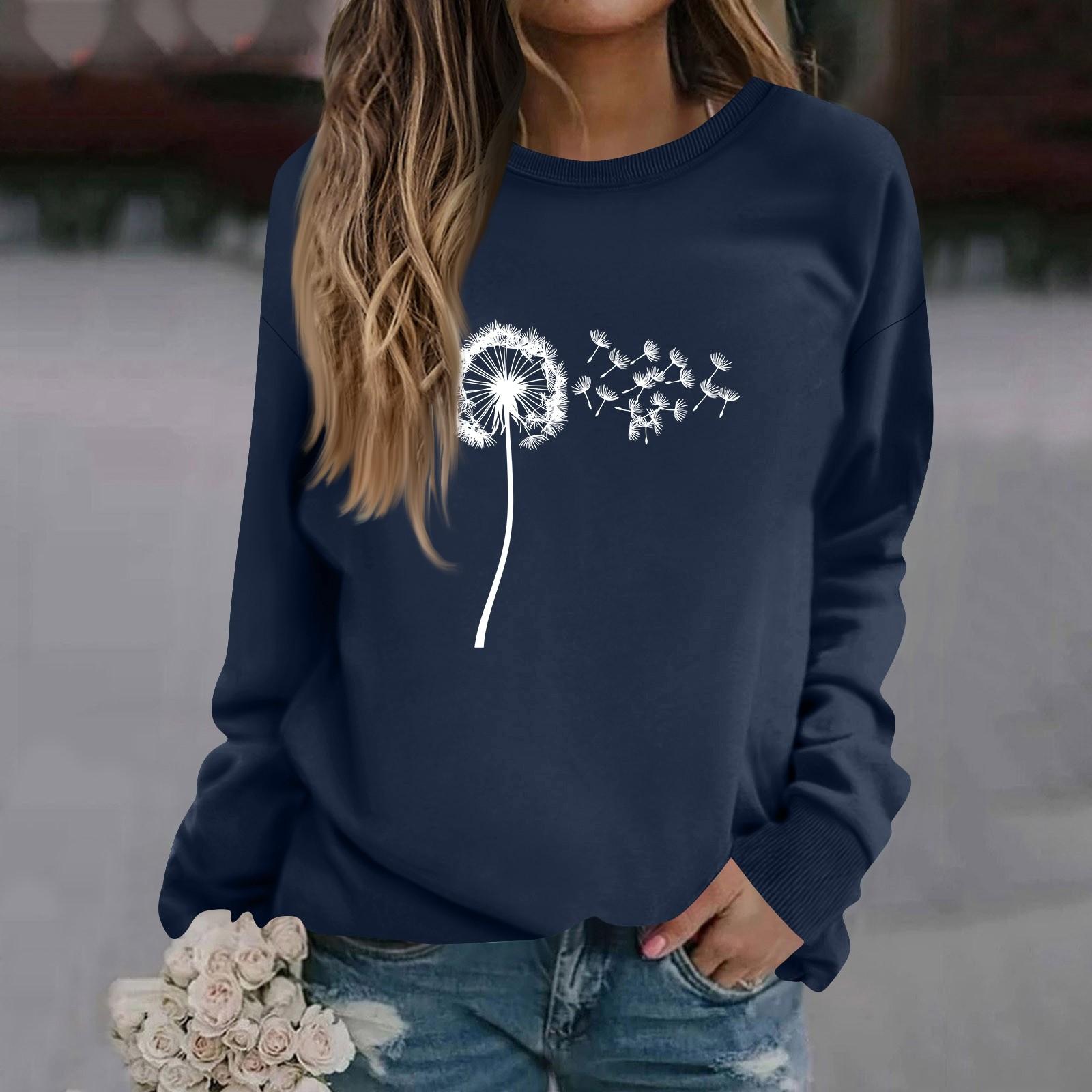 

Женская модная повседневная толстовка с длинным рукавом и круглым вырезом с принтом L тёмно-синий