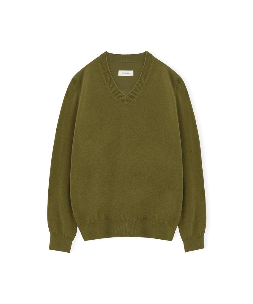 BROWNYARD Extra Super Fine V-Neck Knit, Olive