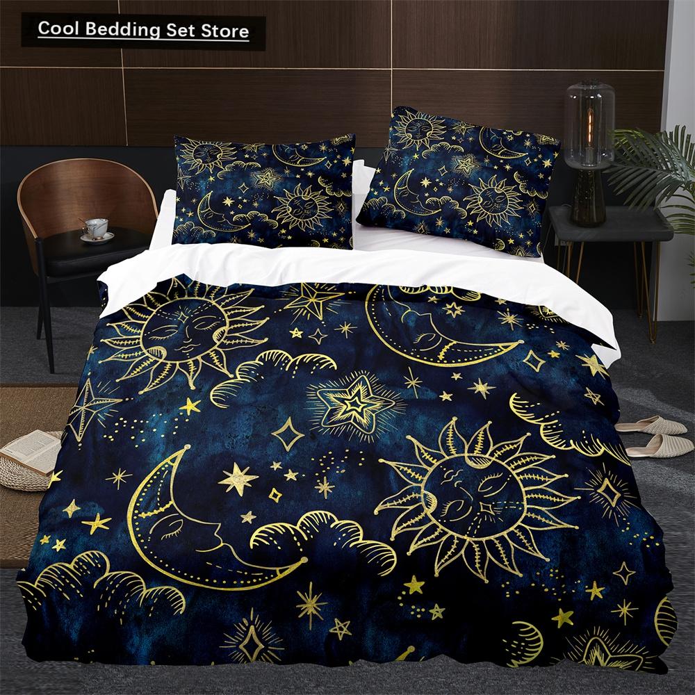 Sun Moon King Queen Duvet Cover Boho Magic Style Bedding Set for Teens Adults Golden Exotic Tribe 2/3pcs Polyester Quilt Cover