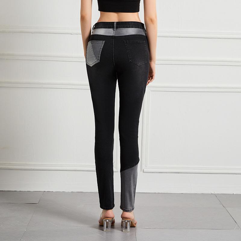 GMXIA Women's Jeans Slim High Waist High Stretch Splicing Trousers Large Size Women's Pants Clash of Colours