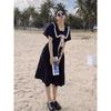 College style Hepburn small black dress doll collar short-sleeved dress women's summer niche design long skirt