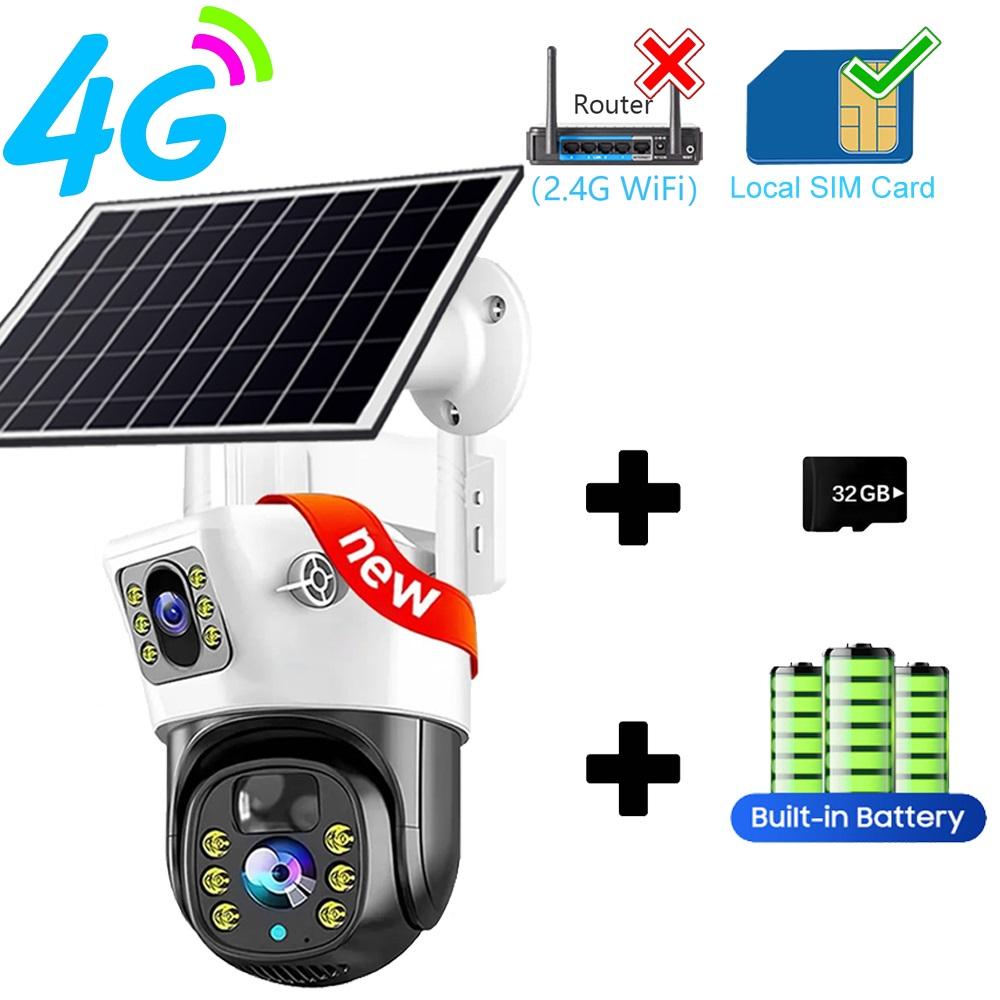 Outdoor Waterproof 4G/WIFI Solar Security CCTV, HD Night Vision Dual Cameras with PIR Human Detection