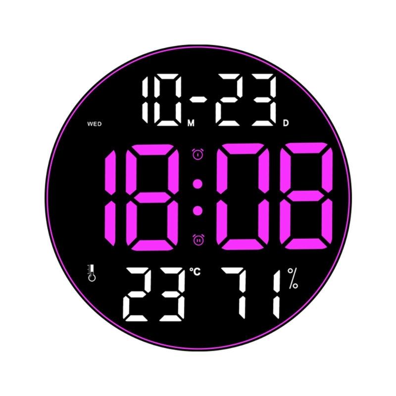 Modern Digital Wall Clock Remote Controlled 5-Level Adjustable Brightness 12inch Large Screen Wall Clock for Offices