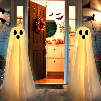 Halloween Decorations Outdoor Indoor-2 Packs Light Up Ghost-Lighted Spooky Ghost Decor with LED String Lights for Home Outside Porch Garden
