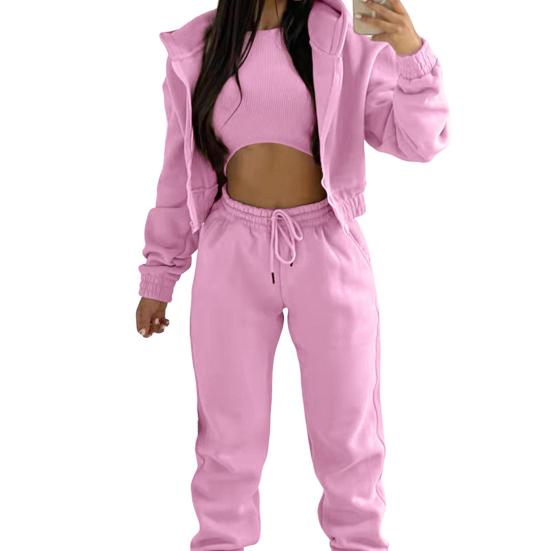 3 Piece Sweatsuits Set for Women Fleece Zip Up Hoodie Sweatshirt Tank Top Jogger Sweatpants Set Fall Casual Tracksuit Outfits
