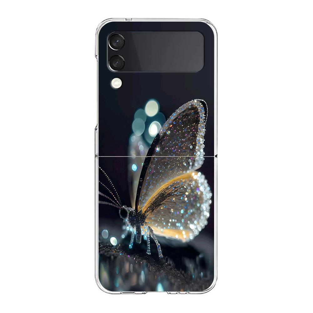 Phone Cover For Samsung Galaxy Z Flip 6 5 4 Case Transparent For Samsung Z Flip 3 Hard PC Shell Luxury Butterfly Glitter Clear