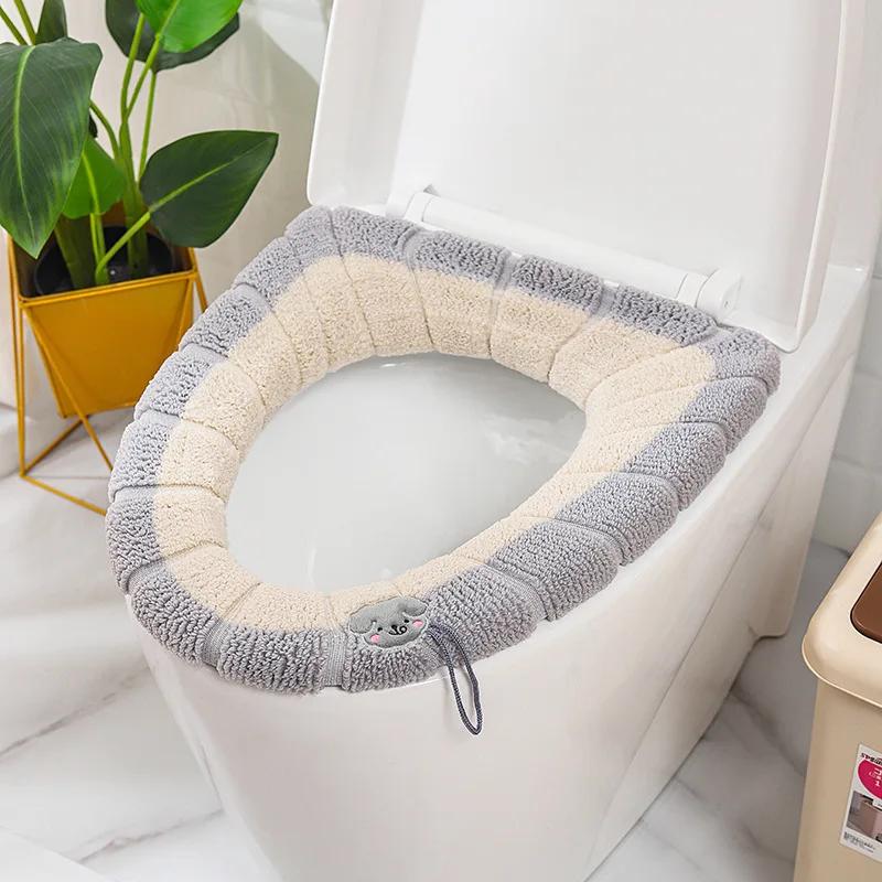 2Pcs Thicken Toilet Seat Cover Mat Winter Warm Soft Washable Closestool Mat Seat Case Toilet Lid Cover Bathroom Accessories