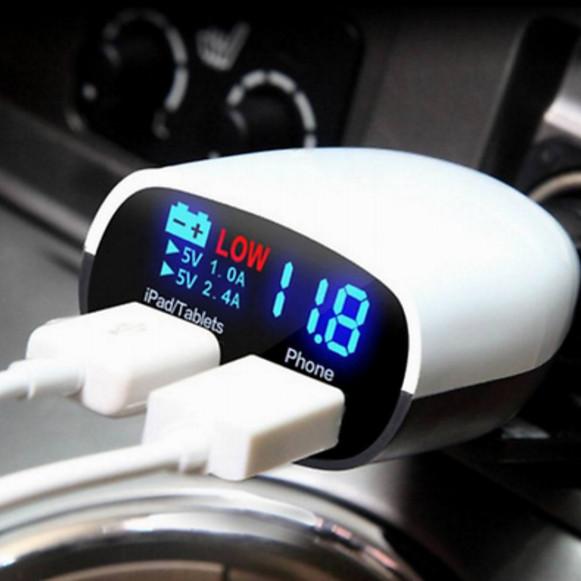 Car Charger With Led Voltage Current Display Dual Usb Fast Charging For Travel And Commuting