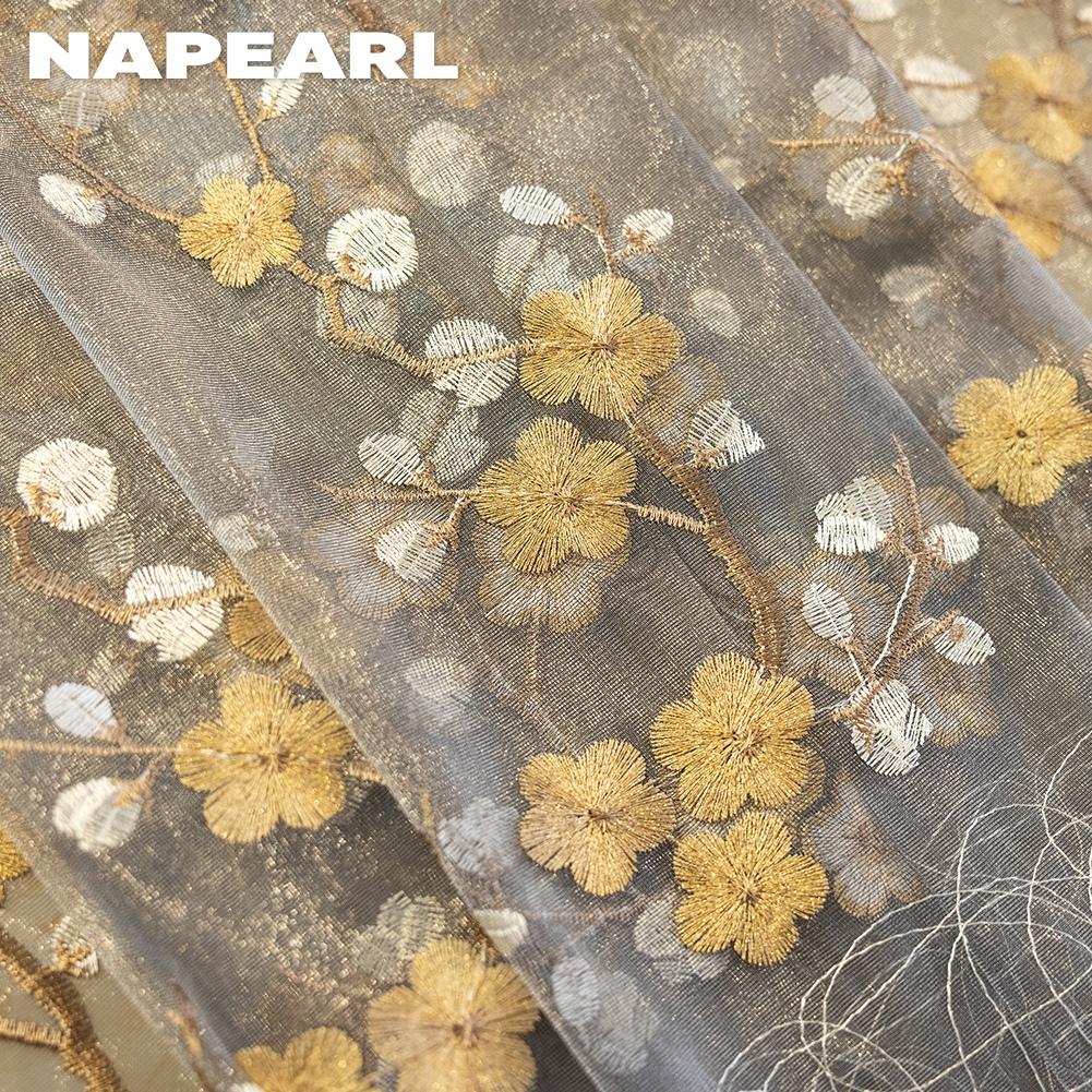 1PC NAPEARL European Retro Embroidered Sheer Curtain, Plum Blossom Pattern Transparent Curtain for Living Room Bedroom Balcony Window Home Decor
