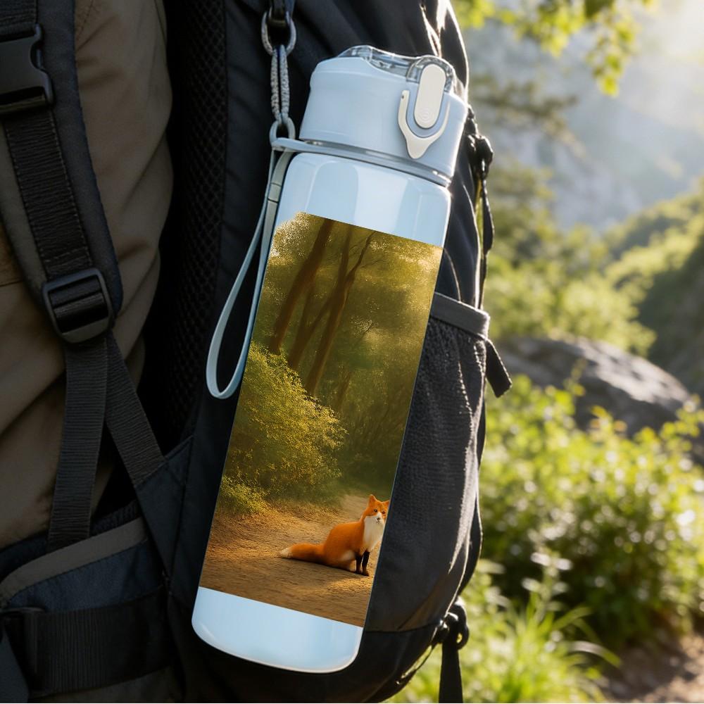 1PC Deer Walking Forest Scene Print 750ml Color Plastic Sports Water Bottle Leakproof Flip Straw Lid Suitable for Sports Office Home Use