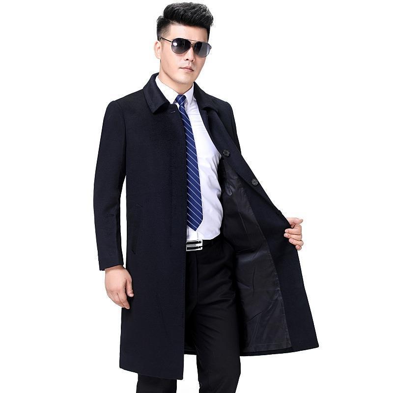 Men's Cashmere Coat Long Light Business Casual Middle-aged Dad Coat Men's Wool Coat