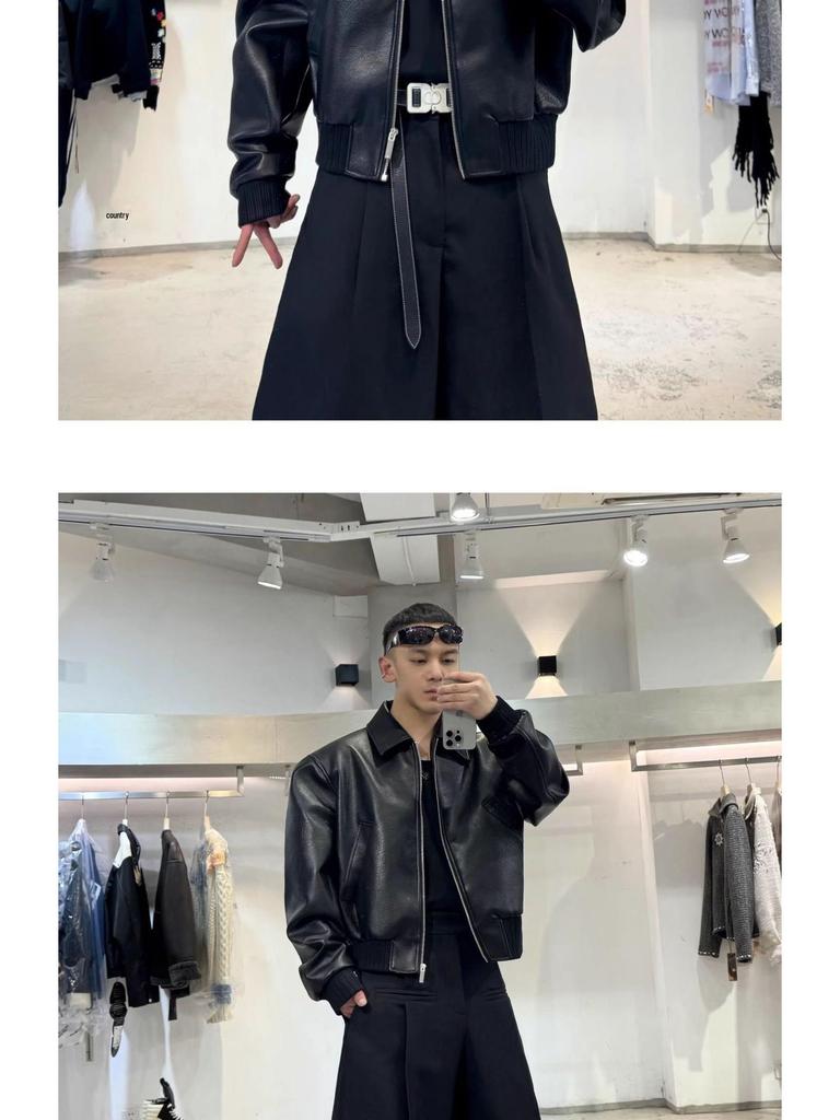 Men's Retro Hip-Hop PU Leather Motorcycle Jacket - Turn-Down Collar, Autumn Style, Loose Fit, Handsome Design.