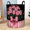 1pc, Pink Roses and Ribbon Storage Basket, Open Laundry Basket and Storage Box, Great for Apartments, Dorm Rooms, Laundry Spaces, and Small Homes, Fol