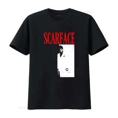 Scarface Tony Montana Mens T Shirt Vintage Movie Poster Design by Pacino Black Gangster Style Vintage Washed Casual Soft
