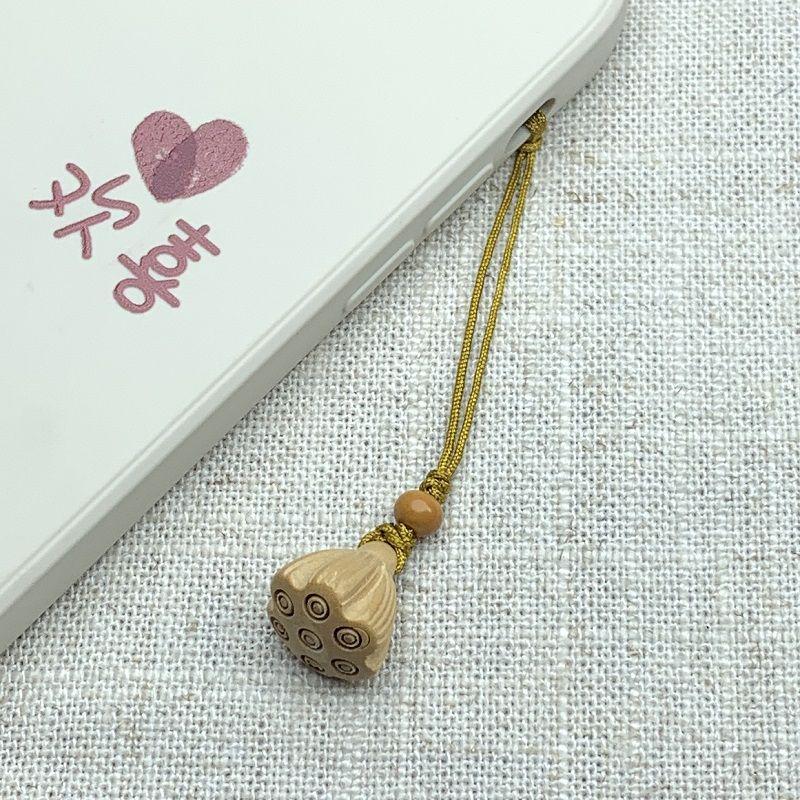 Peach Wood Lotus Plum Blossom Charm Keychain: Ancient-Style Pendant for Men & Women with Silk Flowers