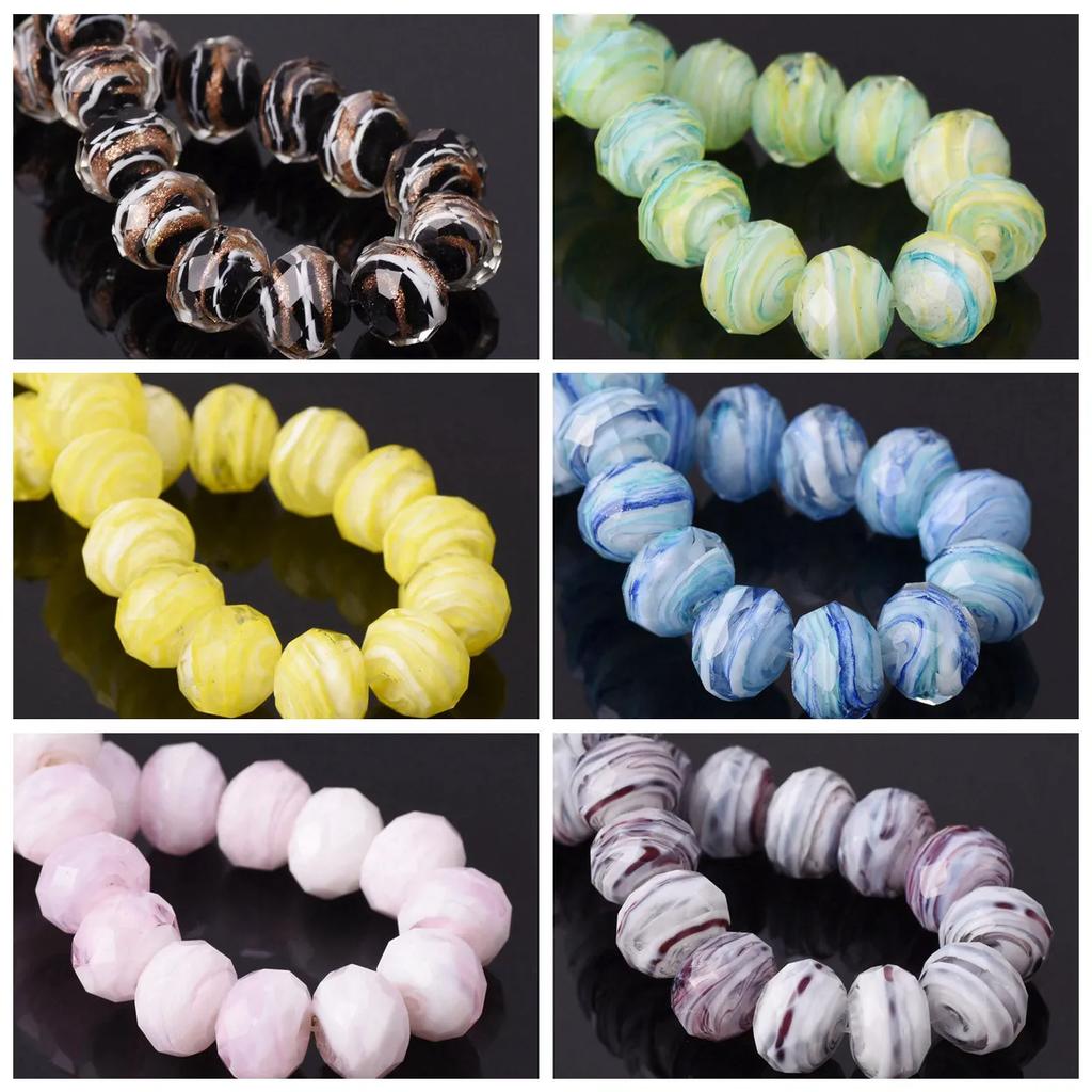 10pcs 12x8mm Rondelle Faceted Opaque Lampwork Glass Loose Spacer Beads For Jewelry Making DIY Crafts Findings