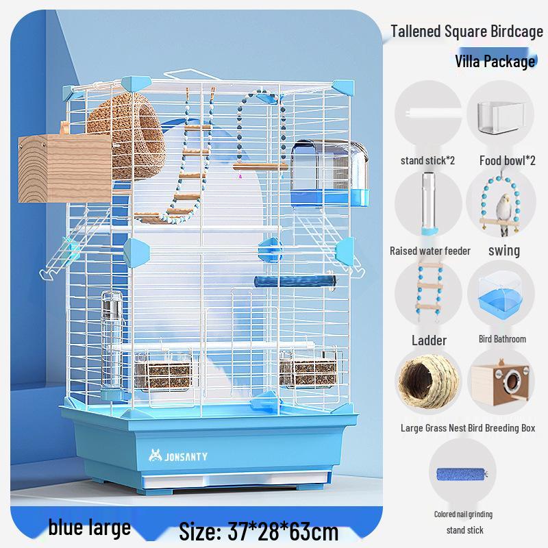 Großer Acryl-Vogelkäfig für Papageien, Nymphensittiche & Wellensittiche - Transparente Vorderseite mit Metallrahmen