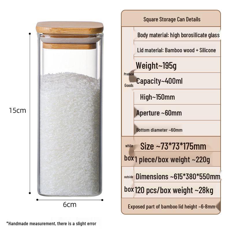 Square Borosilicate Glass Storage Jar for Coffee, Tea, Grains & Bracelets