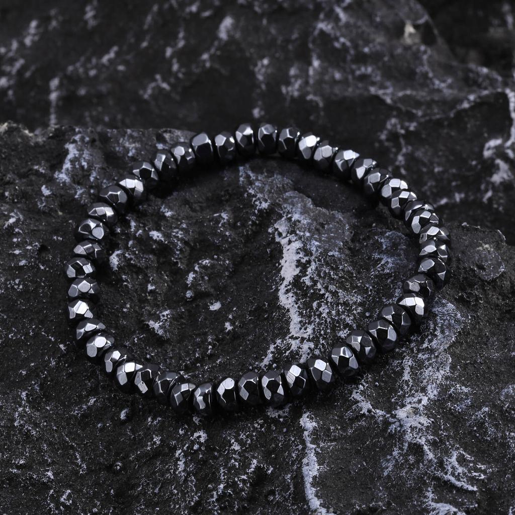 Stylish Black Triangle Beads Bracelets For Men Women Stretch Unisex Gallstone Hematite Wristband Jewelry Father Boyfriend Gift