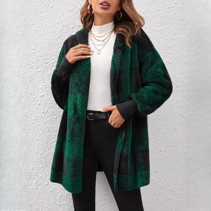 Autumn and Winter Women's Jacket Loose Plaid Wool Cardigan Fashion Sweater