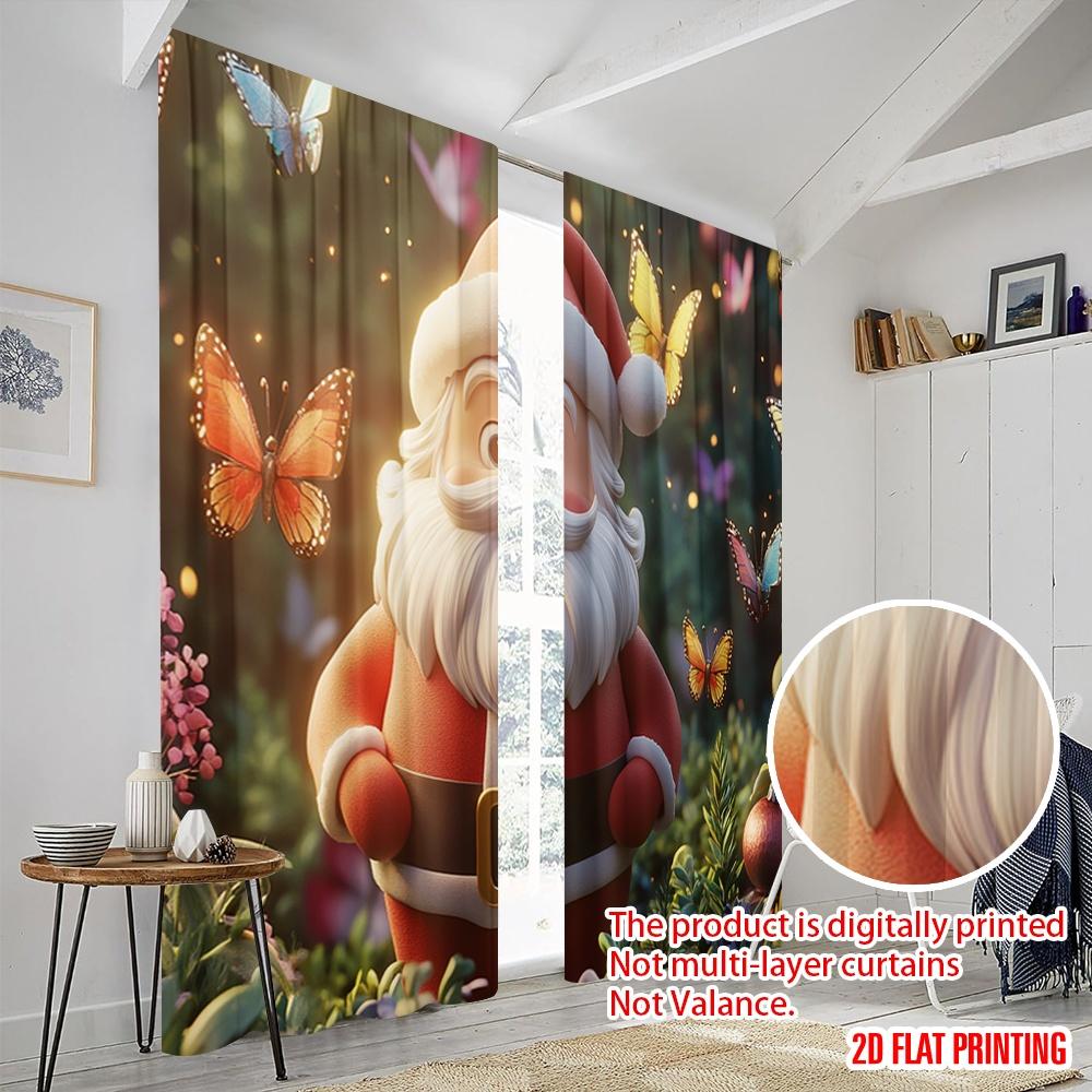 2pcs,2D plane printing Popular Curtains Cute Santa Butterfly Garden (3) Polyester Fabric (without rod) Festive Perfect for