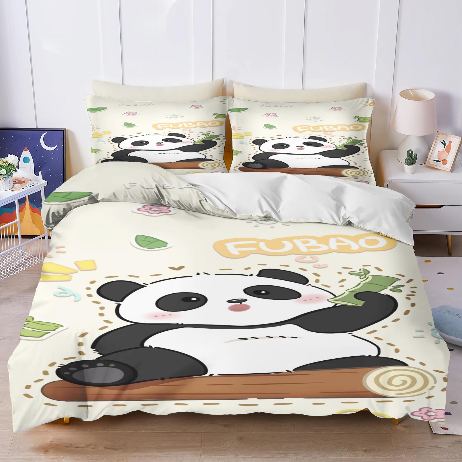 

Comforter Panda Cute Printed Cartoon 3-Piece One Piece Bedding Set Comforte Luxus Exquisite Birthday Gift Polyester Home Decor Comforter (quilt)-EU Single(135*200cm)3pcs