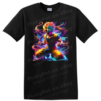 Goku Super Saiyan Anime T Shirt W/ Colorful Energy Aura Martial Arts Tee