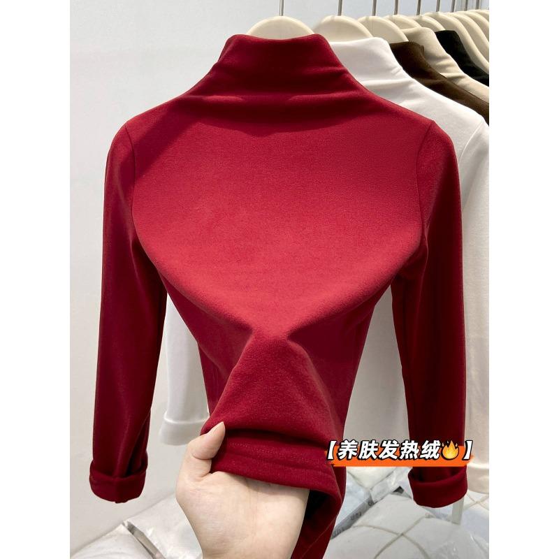 Double-sided German Velvet Inner Top Women's Spring Semi-turtleneck Long-sleeved Shirt Temperament Versatile High-end Bottoming Shirt