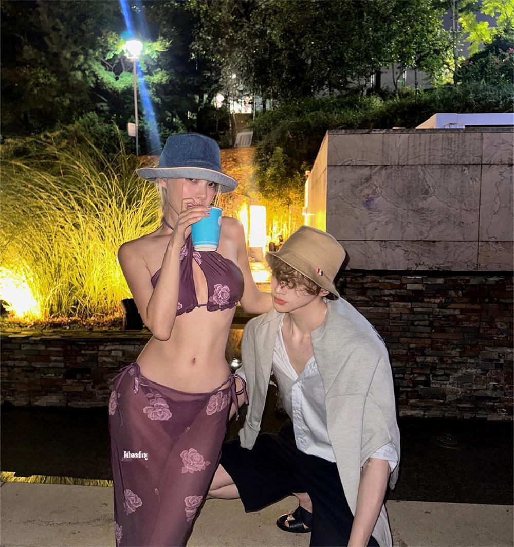 

Комплект из трех предметов в корейском стиле - Сексуальный купальник высокого класса для отпуска или горячих источников Large фиолетовый