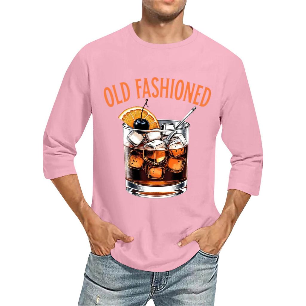 Men's Fashion Casual Seven-Point Sleeve Print Round Neck Top