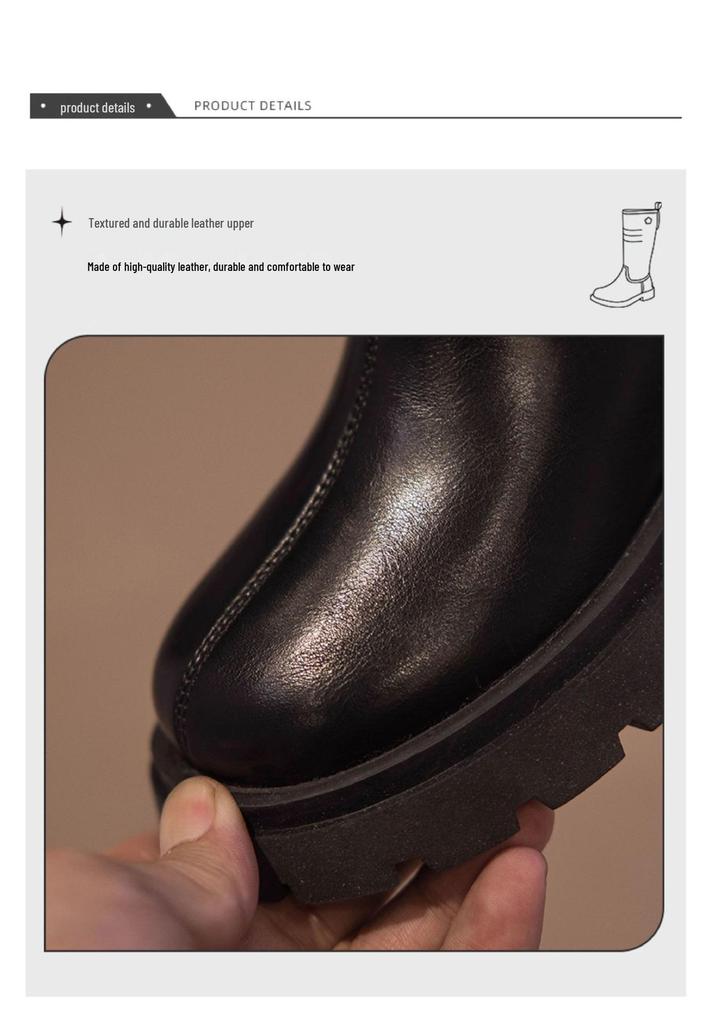 Girls' Knee-High Leather Boots: 2026 Autumn/Winter, High-Top, Plus Velvet.