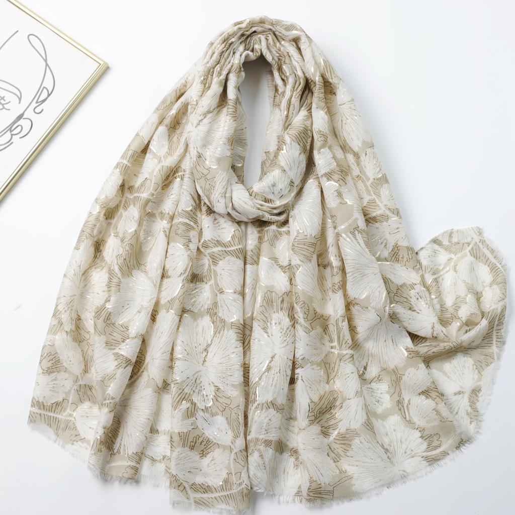 Bronzing Silk Road Flower Language Satin Cotton Printing Long Towel Factory Sales Travel Vacation Sunscreen Shawl