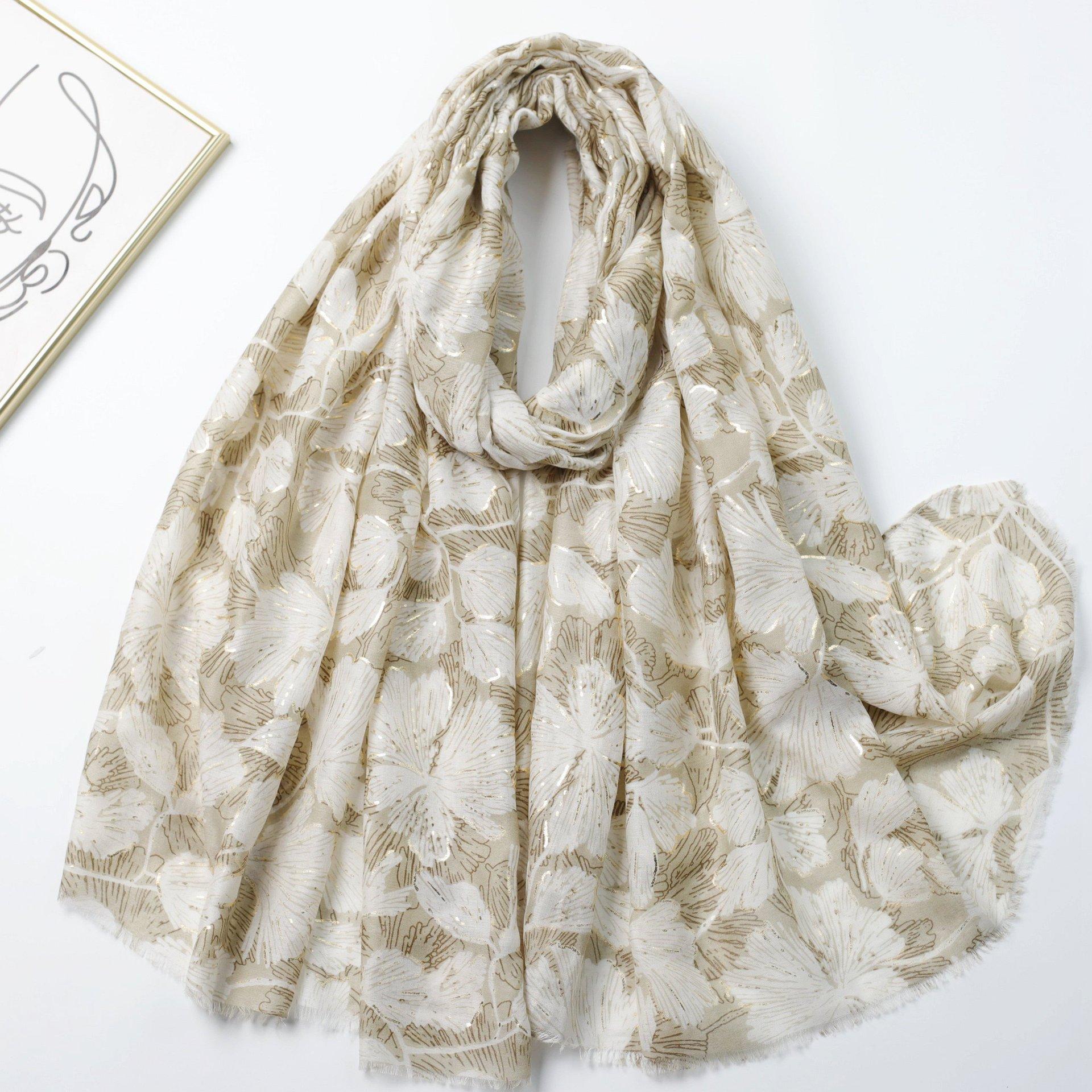 

Bronzing Silk Road Flower Language Satin Cotton Printing Long Towel Factory Sales Travel Vacation Sunscreen Shawl помаранчевий