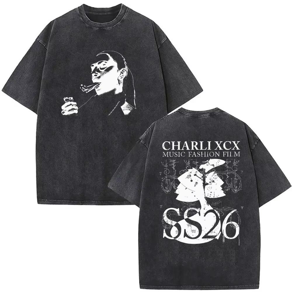 2026 Summer Hot Sale Washed Charli XCX The Moment 2026 Double Sided T-shirt Men Women Vintage Streetwear Oversized Tshirt