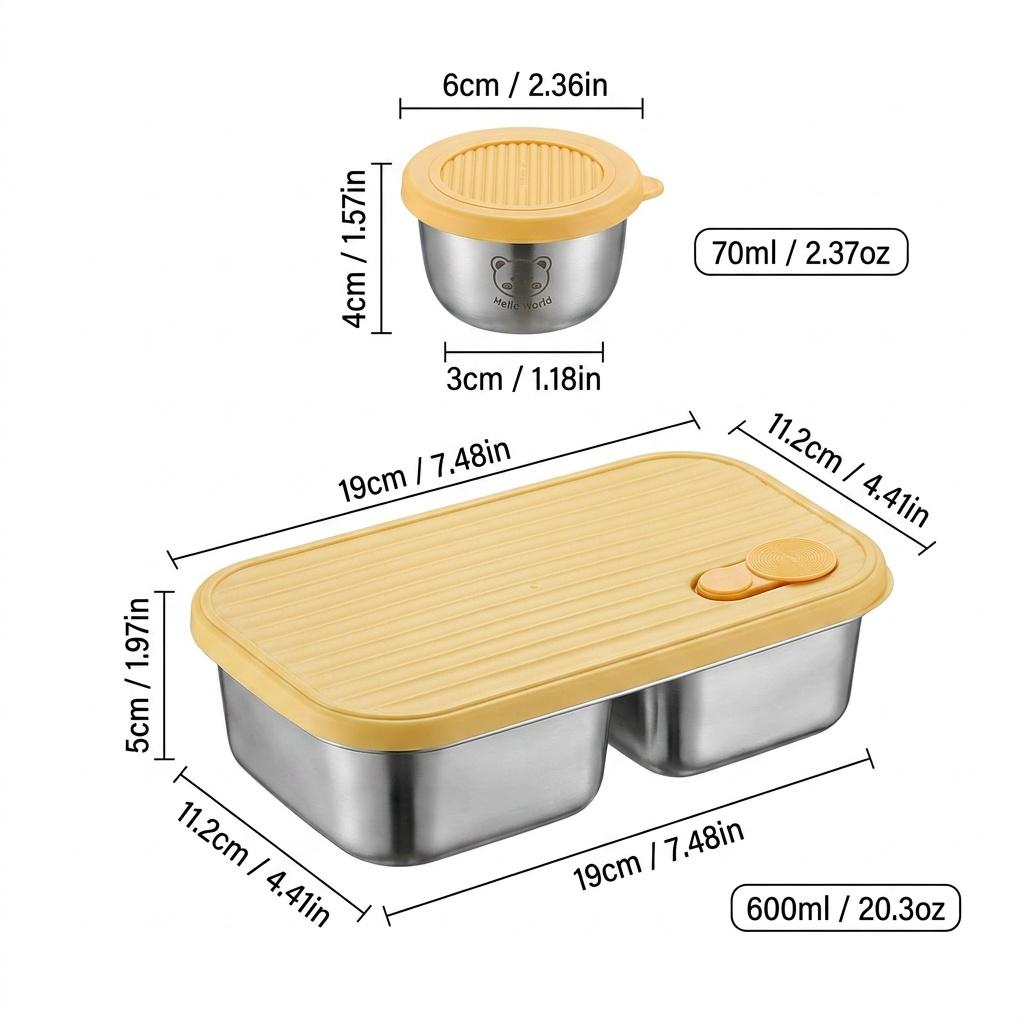 Reusable Bento Lunch Box For Students 304 Stainless Steel Fruit Salad Food Container With Sauce Box Dishwasher&Microwave Safe