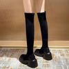 Black Suede Elastic Boots Women's Winter New Thick-soled Heel Over Knee Boots Skinny Boots Socks Boots Long Boots