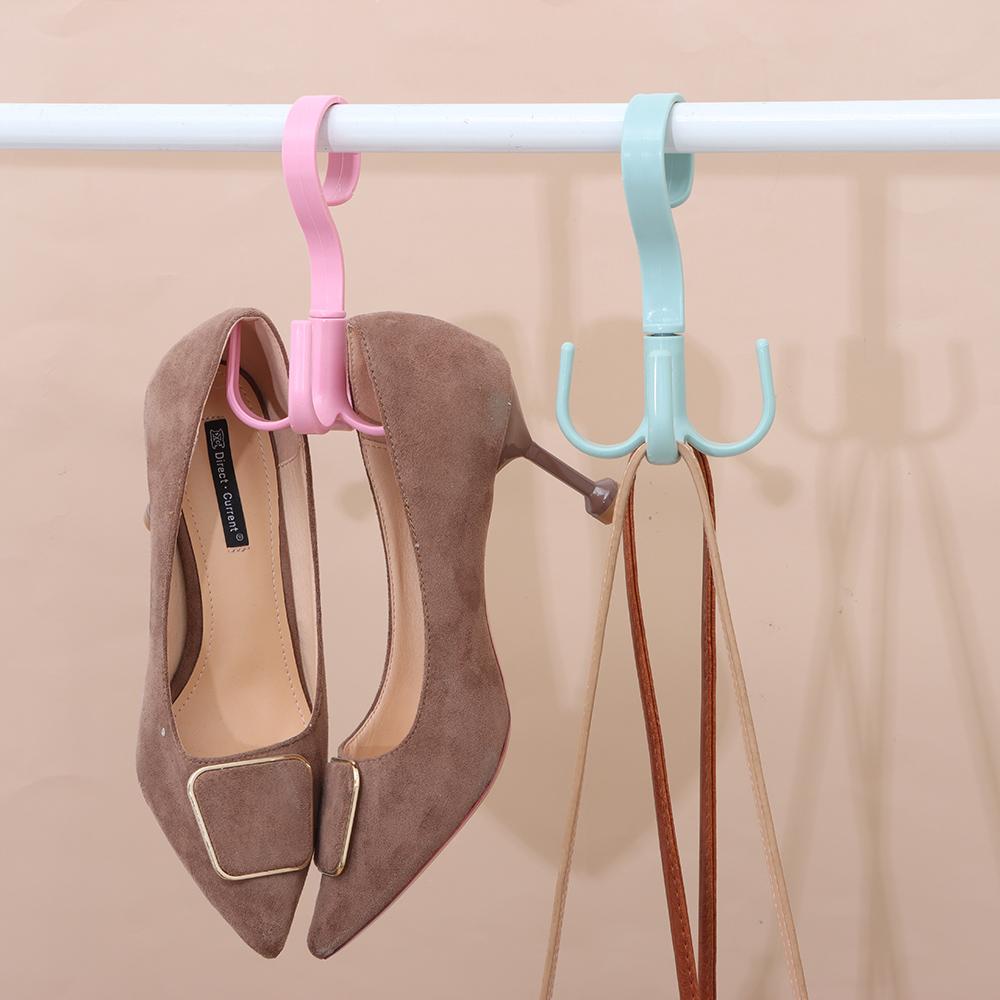 Cloth Rack Shelf Storage Tie Holder 4 Hook Plastic Hanger Multifunction Rotating Four-claw Hook