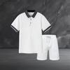 Men's Casual Navy Textured Polo Shirt Drawstring Shorts Summer Outfit