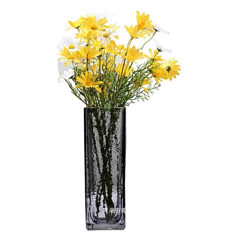 Thickened Square Glass Vase for Fresh Flowers - Elegant Hydroponic Floral Container for Living Room & Dining Table Decor