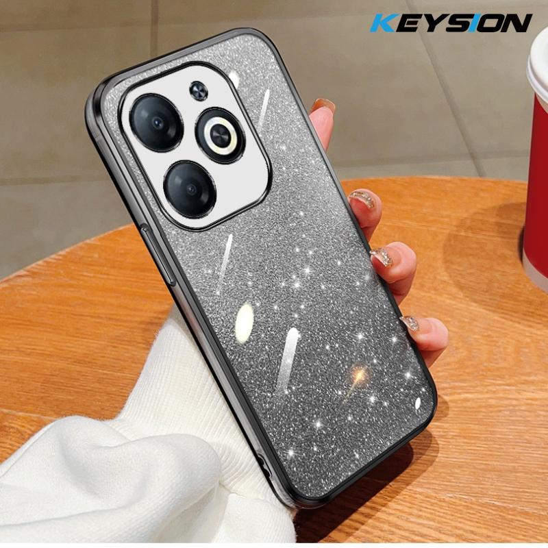 

KEYSION Luxury Plating Glitter Phone Case for Infinix Smart 8 Transparent Soft TPU Shockproof Cover for Infinix Hot 40i for Smart 8 чёрный