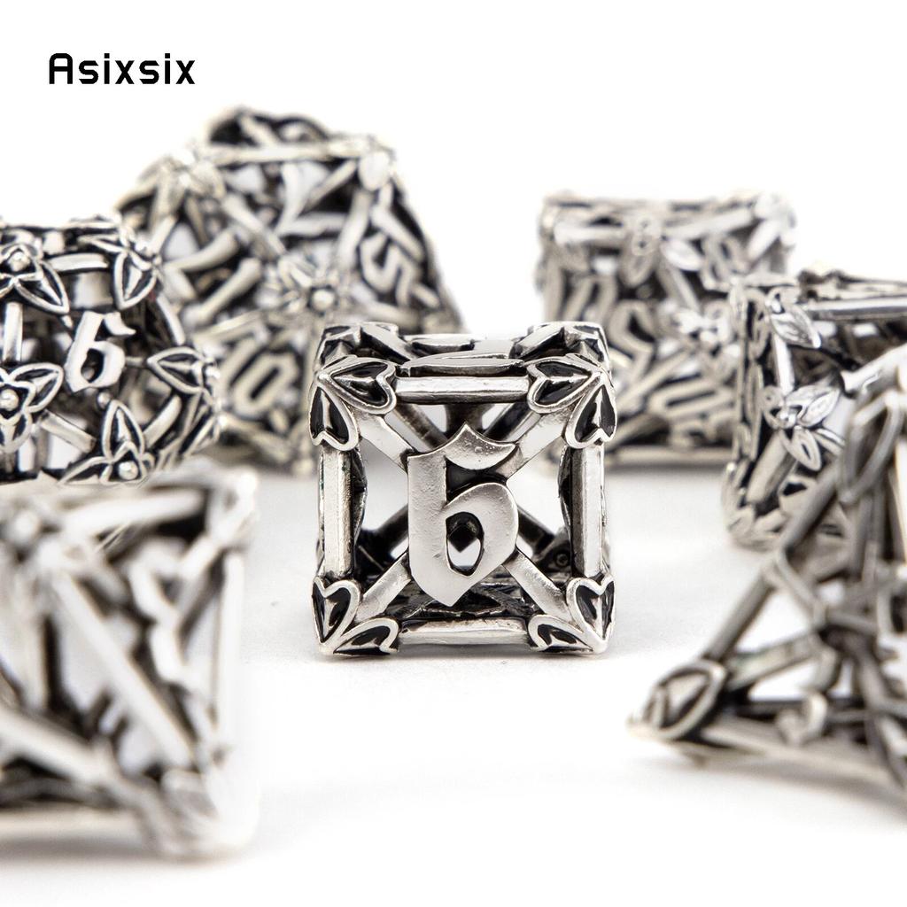 7 Pcs White Leaf Flower Metal Dice Hollow Metal Polyhedral Dice Set Suitable for Role-Playing RPG Board Game Card Game